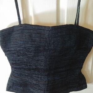 Oleg Cassini BLACK TIE Sz 8 Bustier Beaded Straps,Top Dark Blue 100% Silk